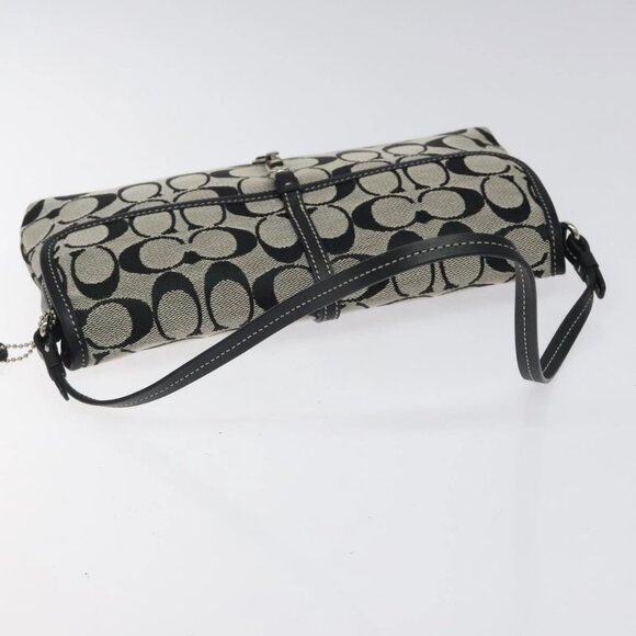 Coach Signature Hand Bag Canvas Gray Black Auth - Picture 7 of 16